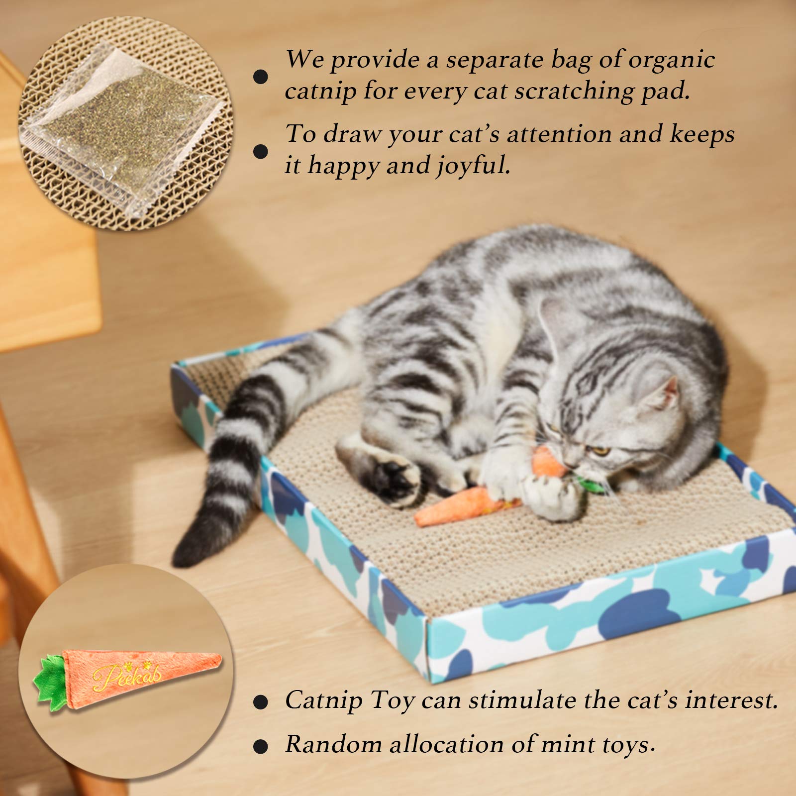 PEEKAB cat scratcher cardboard 3-pack with camouflage packaging enhances room decor.
