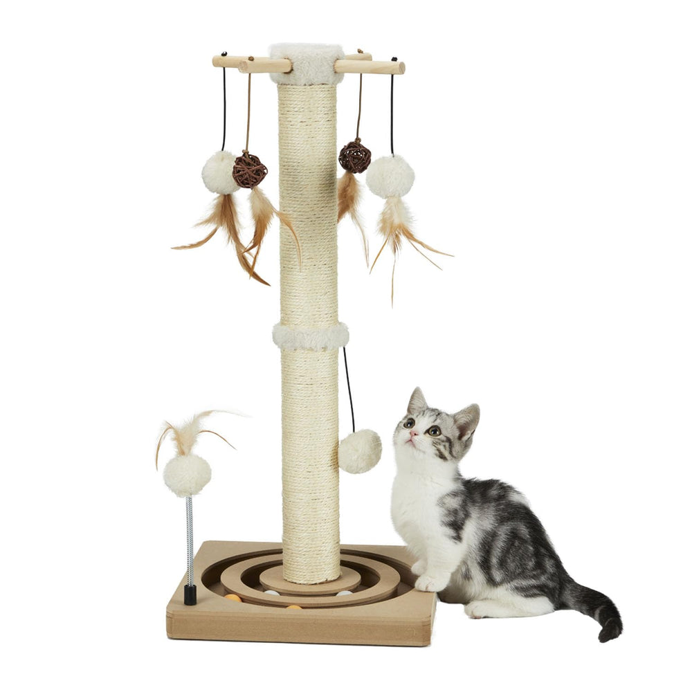 PEEKAB cat scratching post with base tracking ball encourages interactive play.