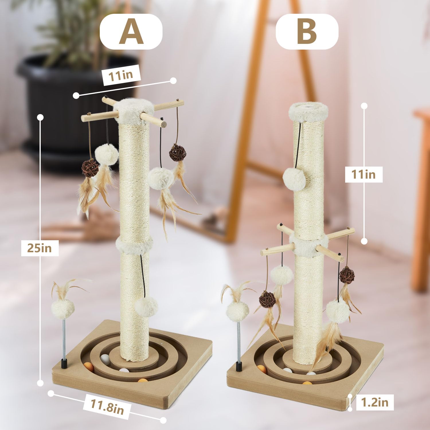 PEEKAB vertical scratch post showcases natural scratching orientation for cats.
