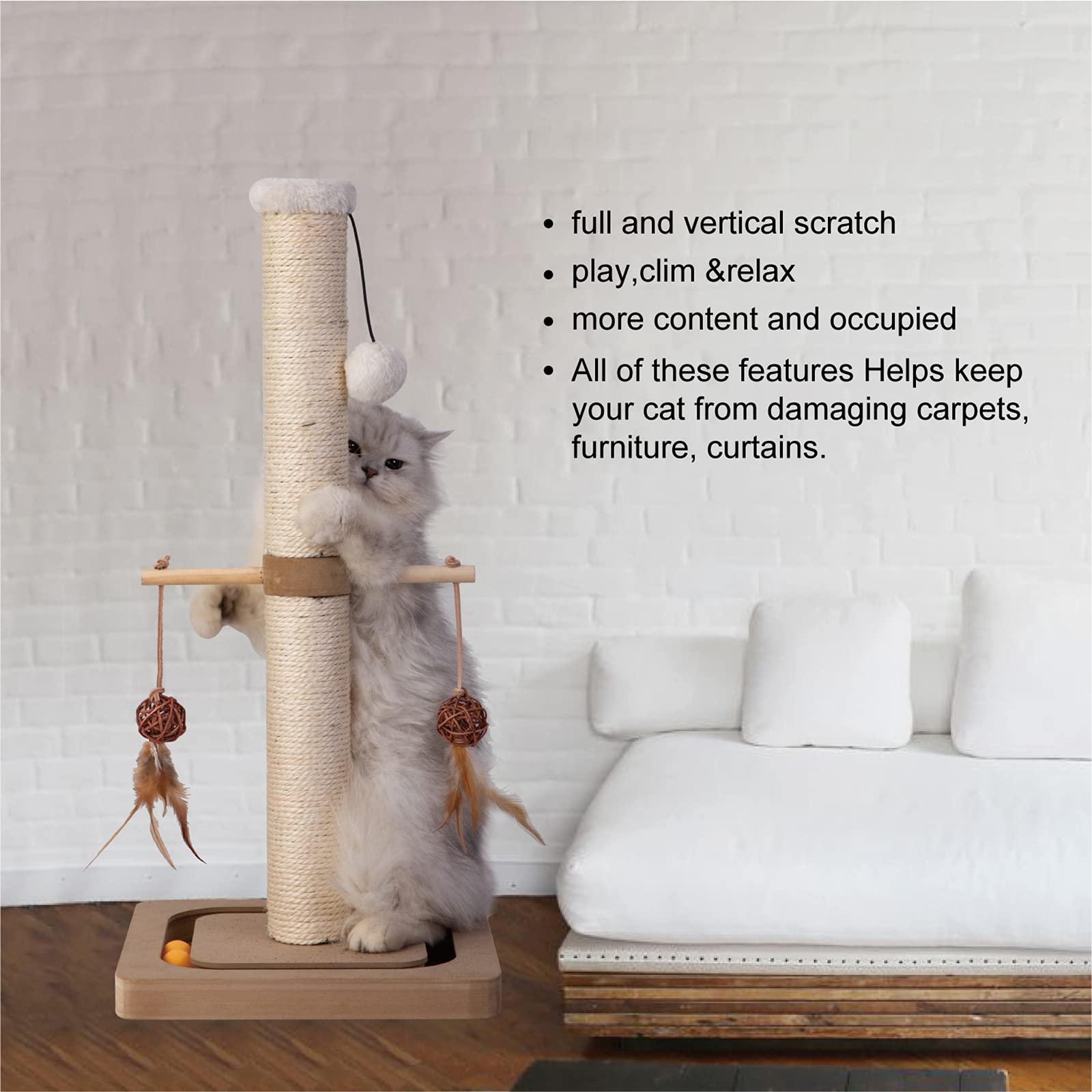 PEEKAB Cat Scratching Post square base prevents tipping during vigorous scratching.