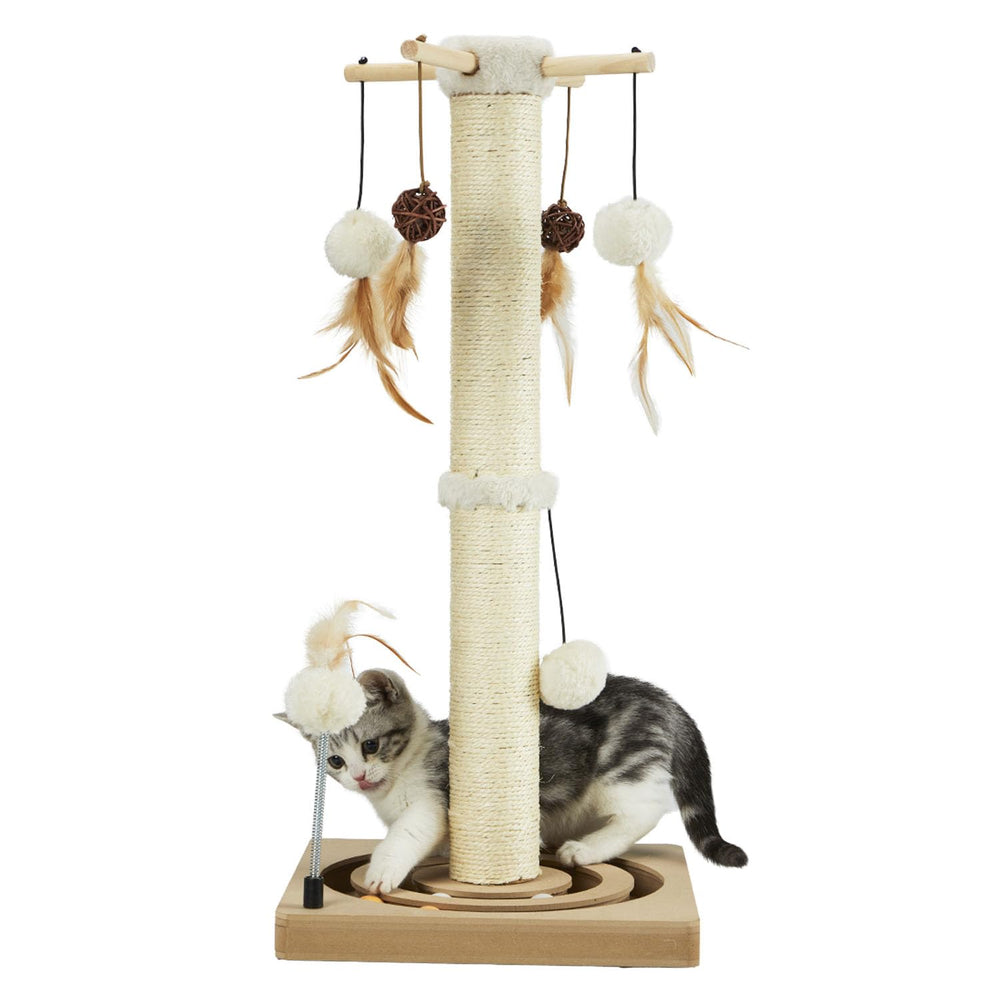 PEEKAB cat scratching post with tracking ball offers interactive play for cats.