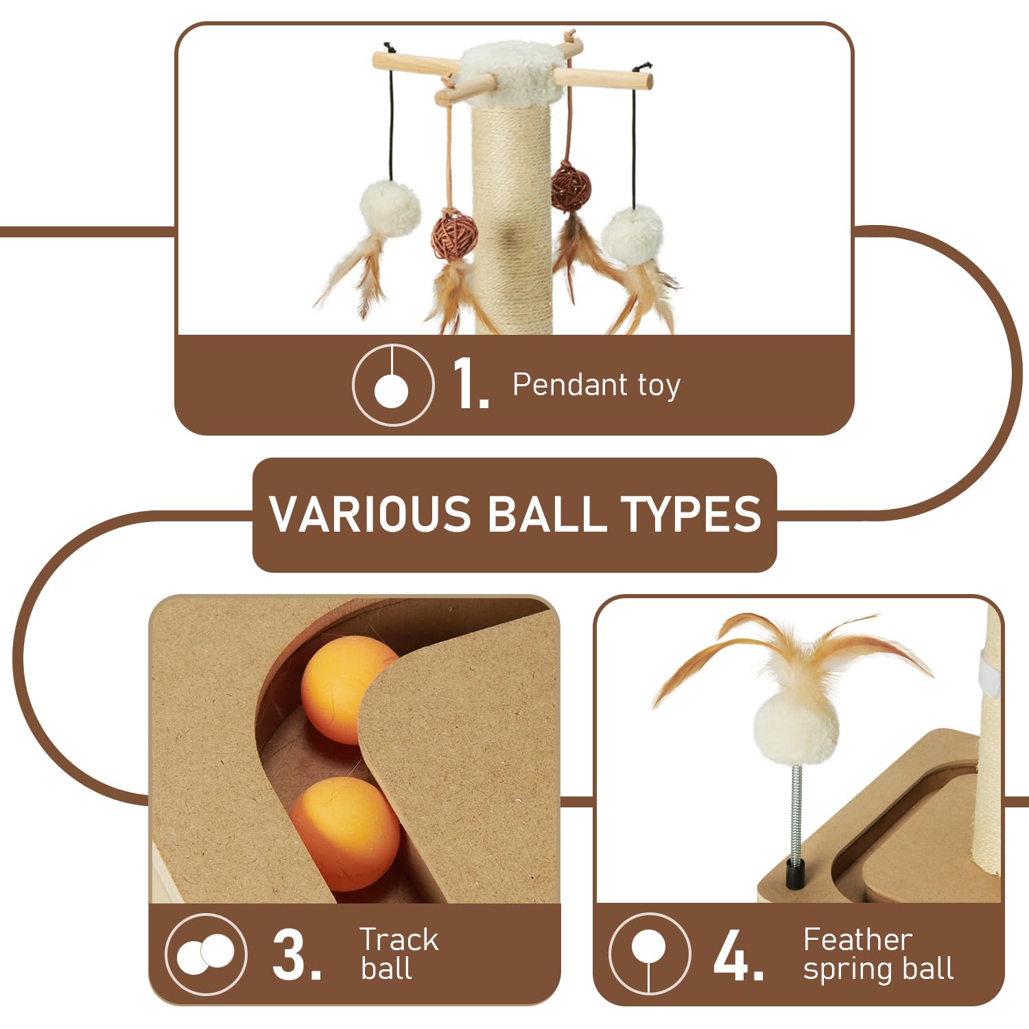Peekab cat track-ball toys engage playful kittens during exploration.