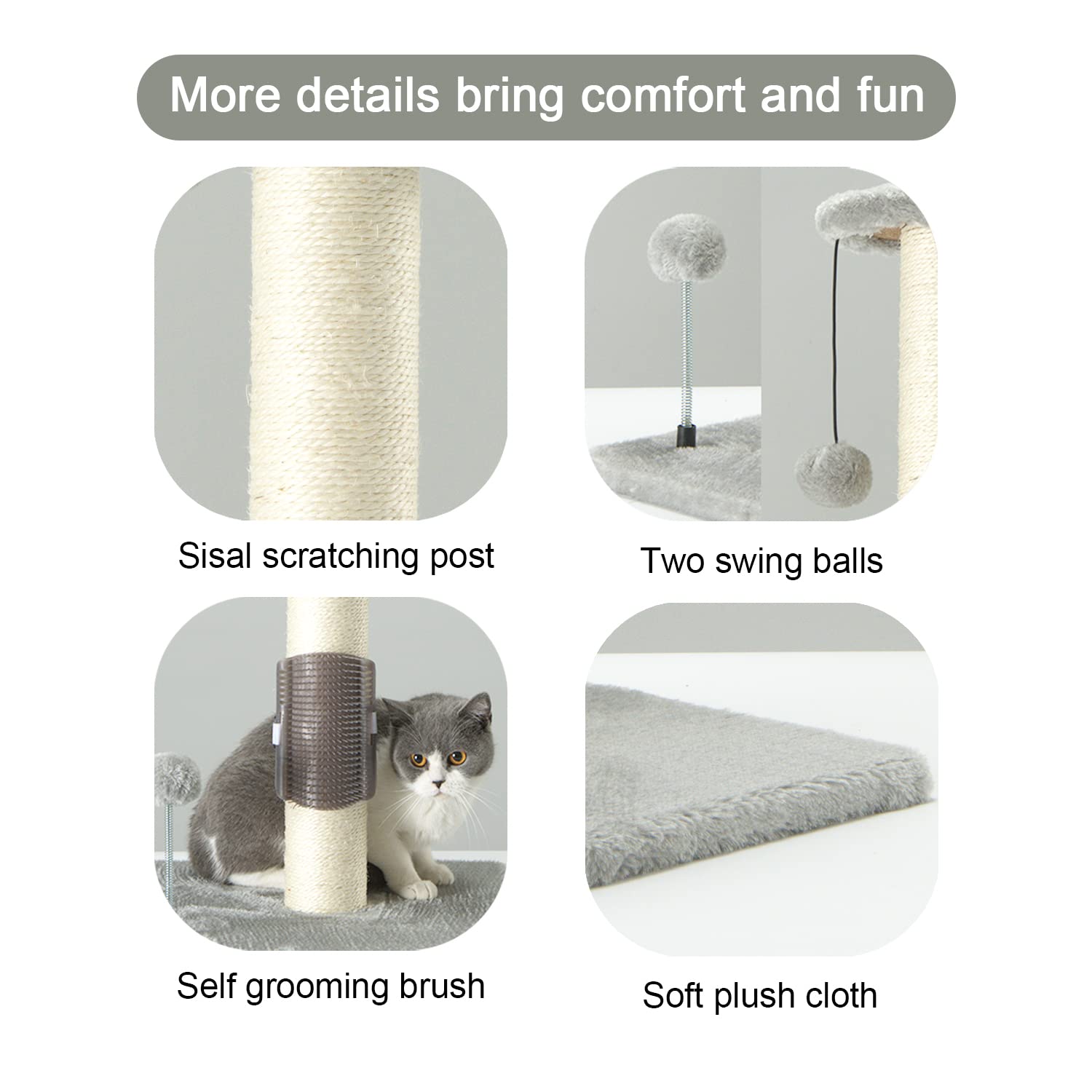 PEEKAB self-massage brush on cat scratching post for relaxation