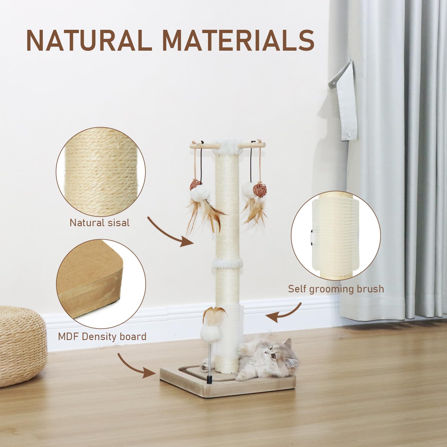 Peekab vertical scratcher supports kittens to stretch safely and comfortably.