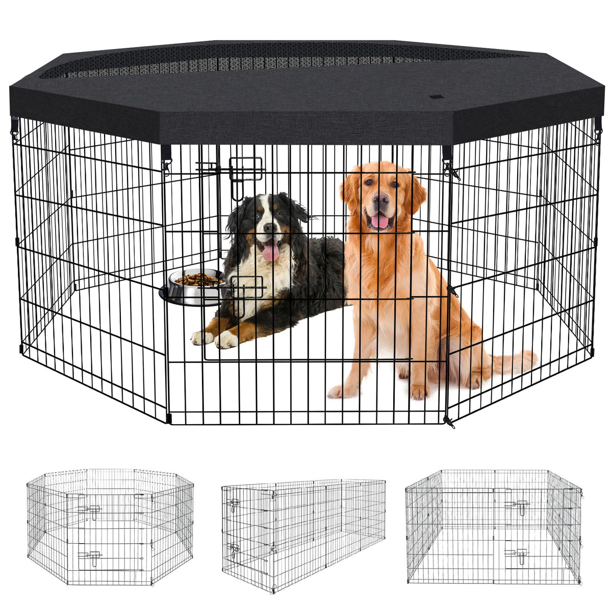 Peekaboo dog pen top cover provides shade and protection during outdoor play