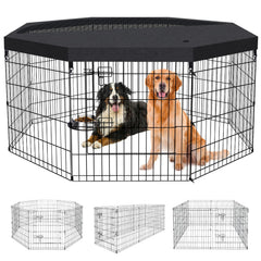 Peekaboo dog pen top cover provides shade and protection during outdoor play