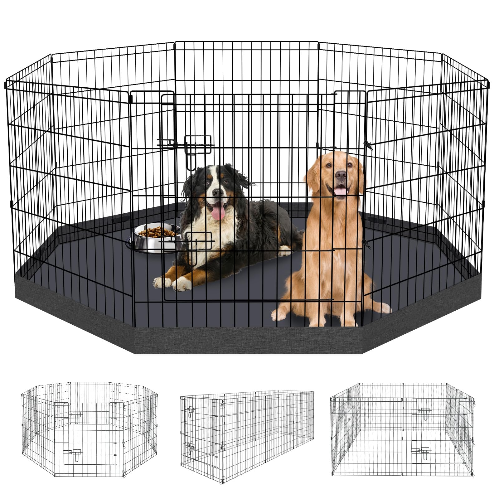 Peekaboo dog pen with 8 panels set up for a safe indoor play space.