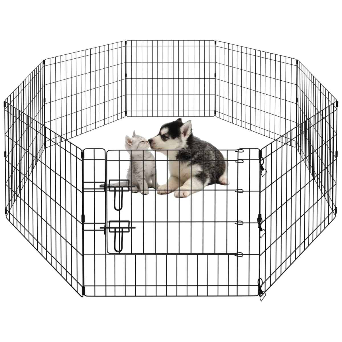 Peekaboo dog pen folded for compact storage and quick setup.