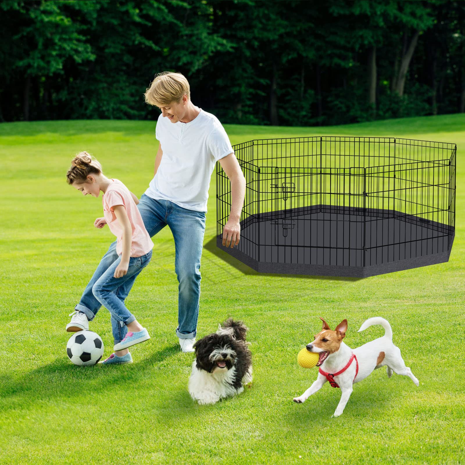 Peekaboo dog pen ground stakes use prevents movement on outdoor surfaces.