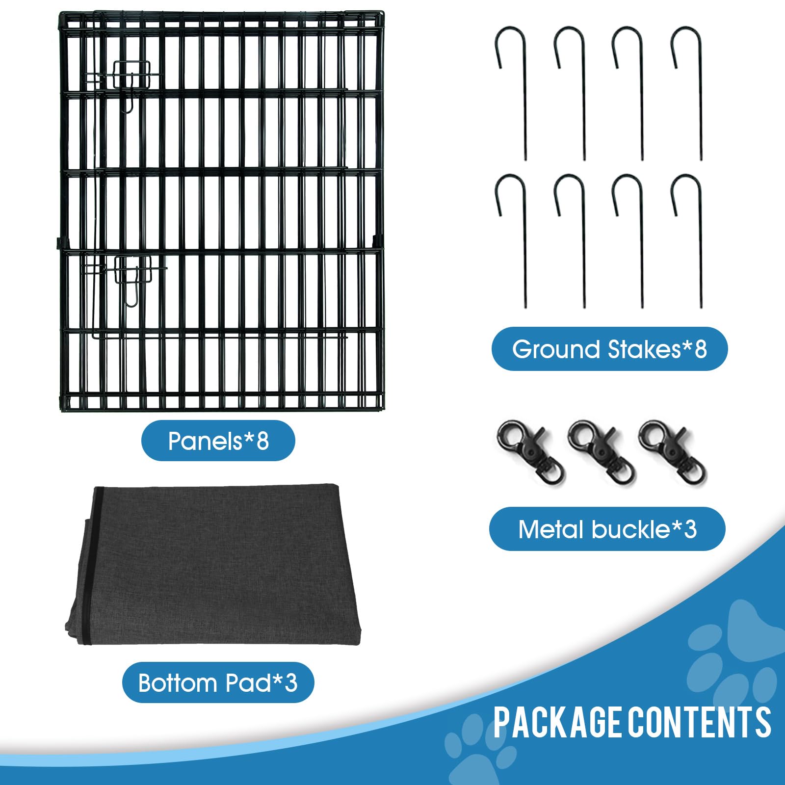 Rust-resistant frame with ground stakes keeps the pen steady outside.
