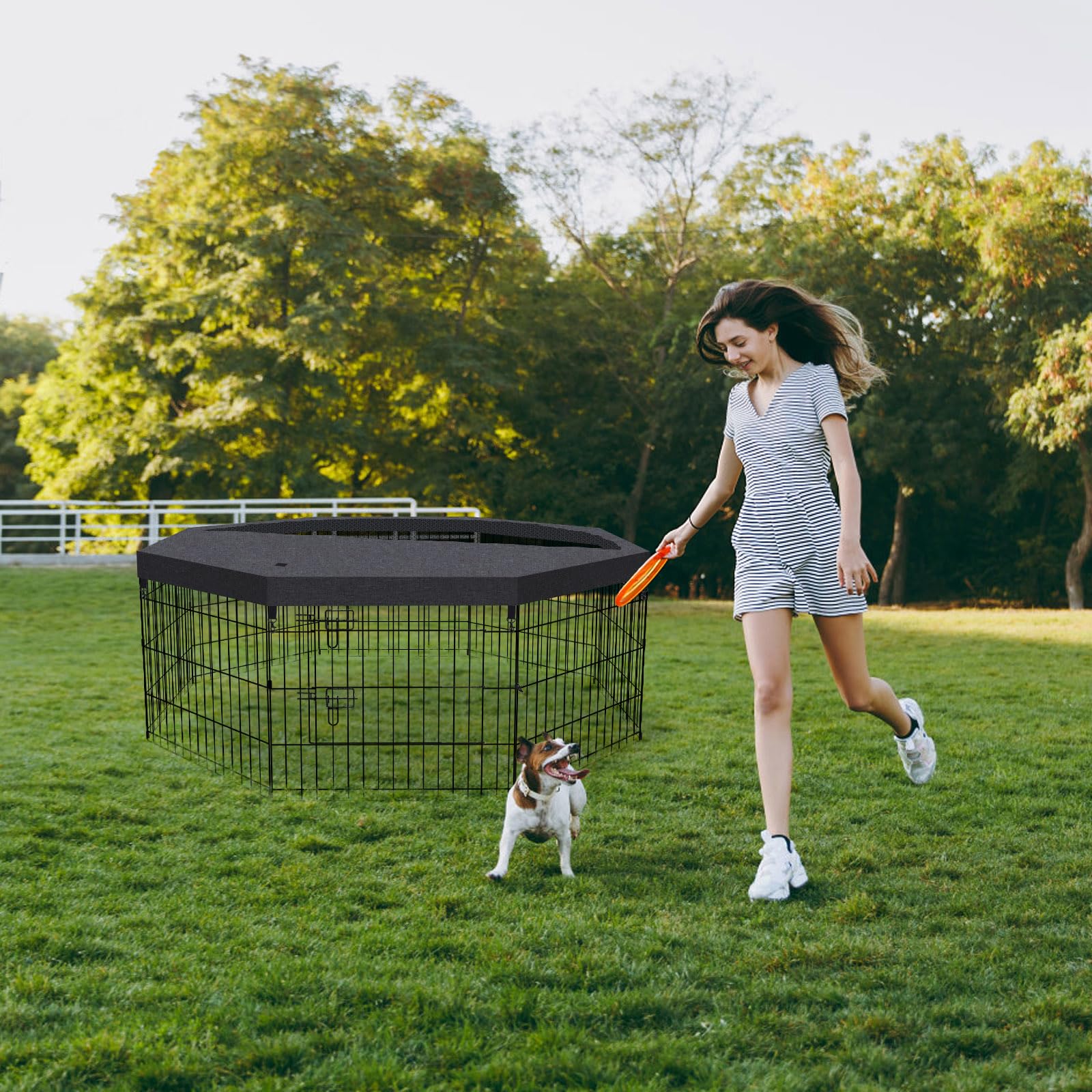 Peekaboo dog pen indoor-outdoor flexibility adapts to different spaces.