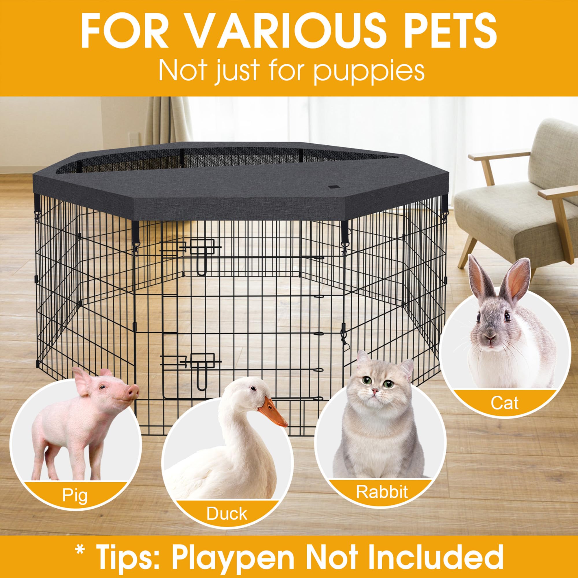 Peekaboo dog pen top cover fits 24-inch wide octagonal pens.