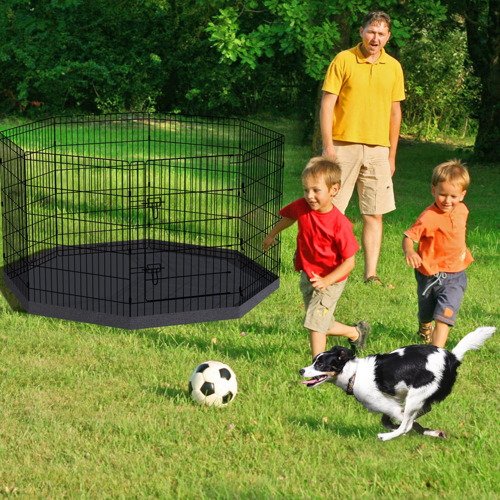 Peekaboo dog pen top cover shields from sun and debris.