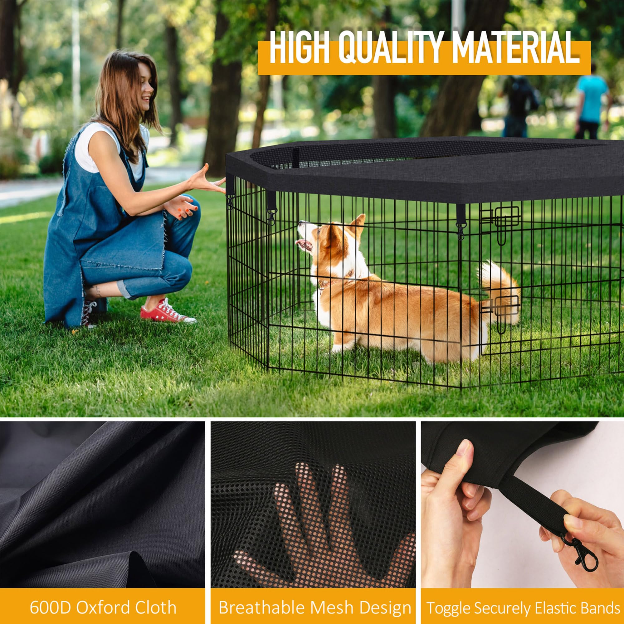 Peekaboo dog pen top cover stain-resistant surface keeps the area clean.