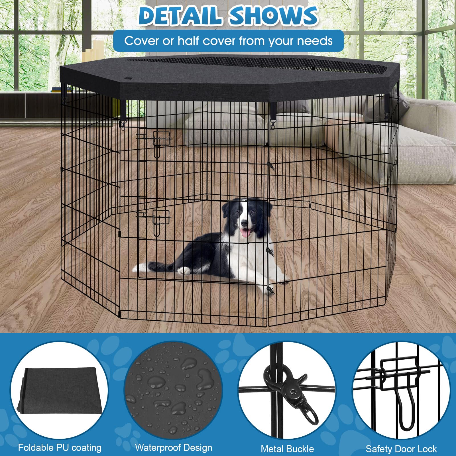 Peekaboo playpen designed for outdoor use with ground stakes for stability