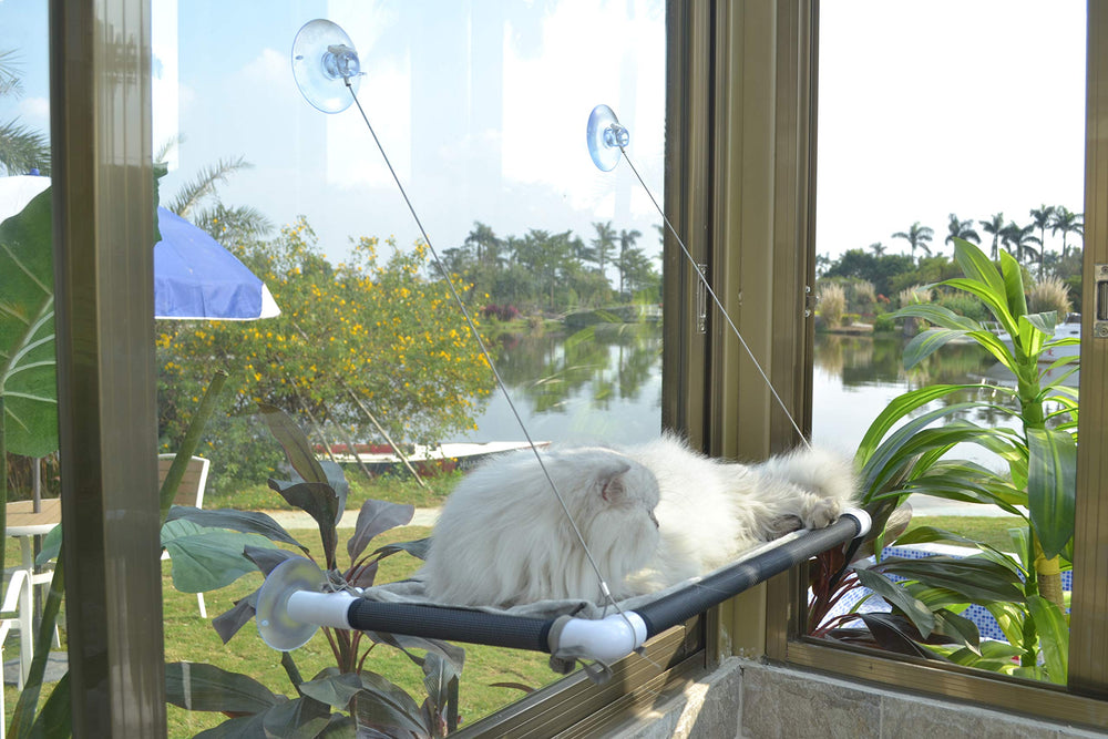 PEFUNY cat window hammock with flannel cover offering cozy warmth in sunlight