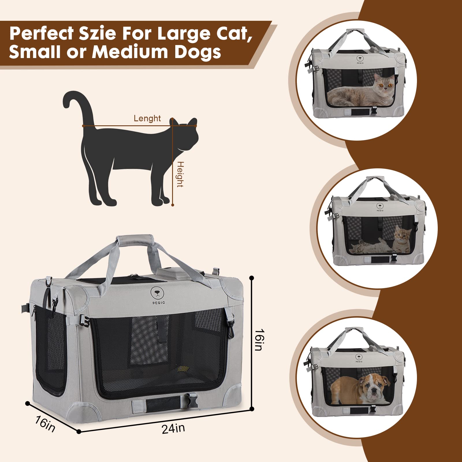 PEGIC fits two cats or a medium dog with ample space