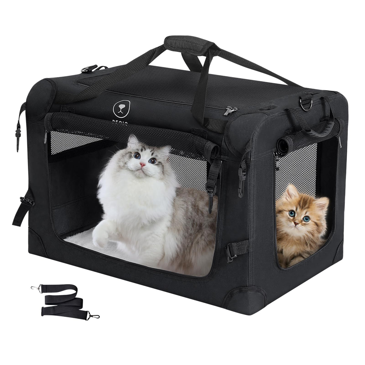 PEGIC extra large cat carrier top view shows sturdy frame for secure car travel.