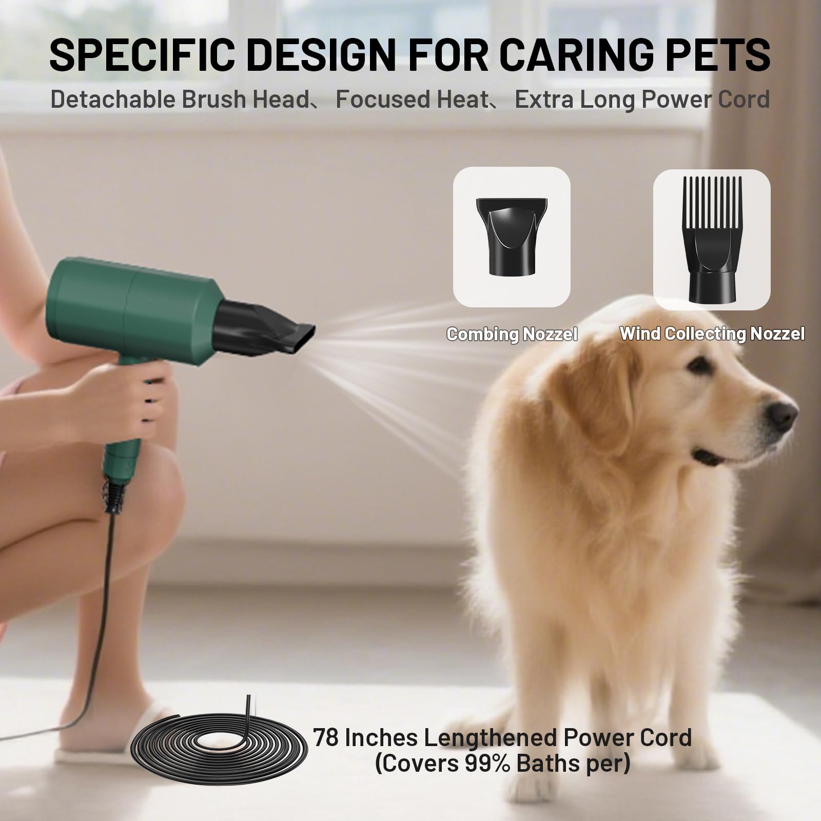 Pehum dog cat hair dryer quick dry modes demonstrates adjustable settings for various coats.