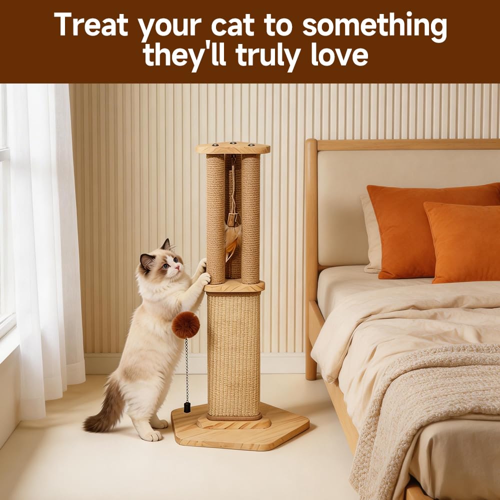 Fully assembled PEITA PET cat scratching post ready for indoor use