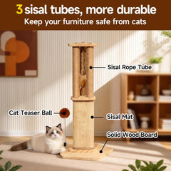 Three hemp rope tubes on PEITA PET post offer varied textures for scratching and climbing