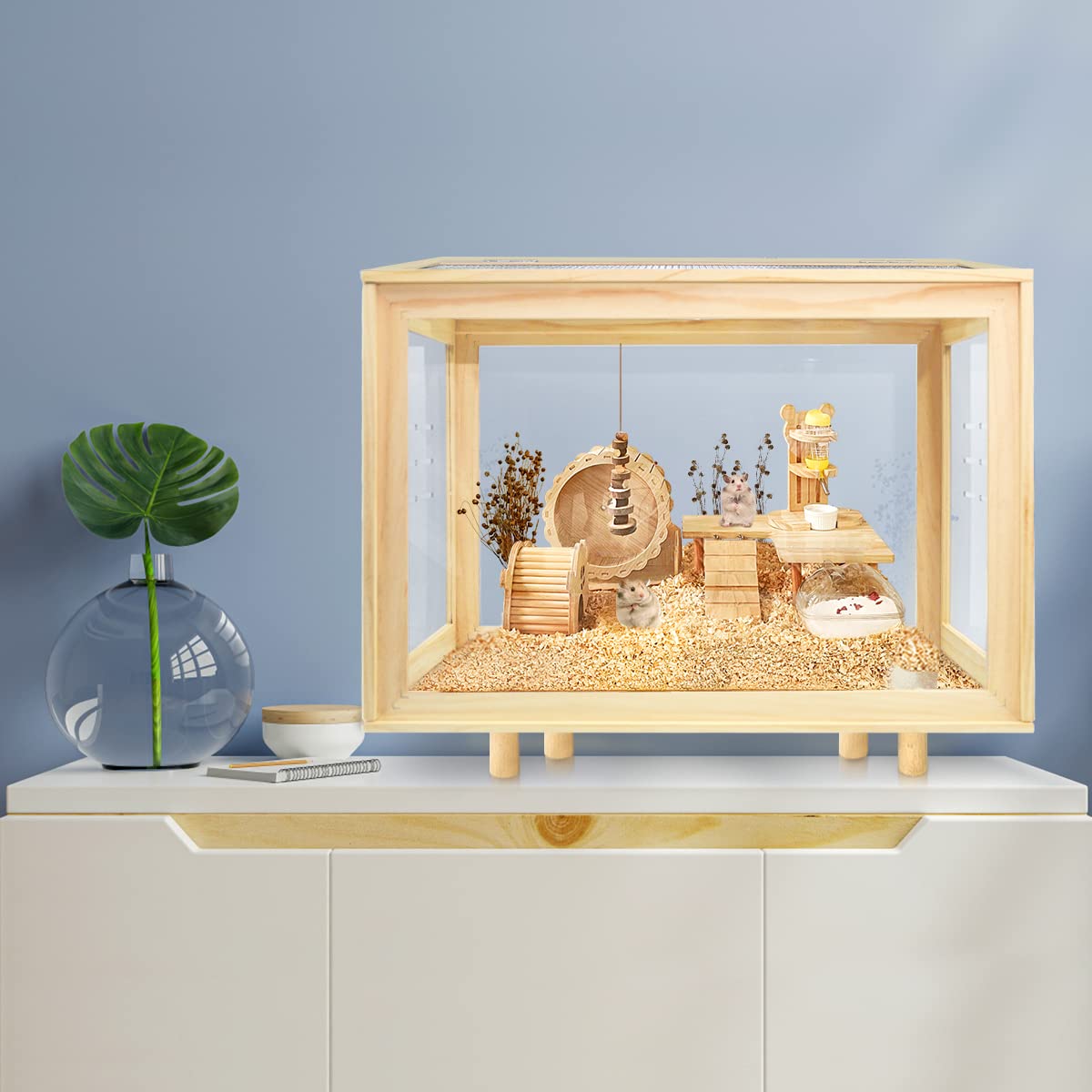 PEJOYT large hamster cage FSC-certified wood supports eco-friendly pet living.