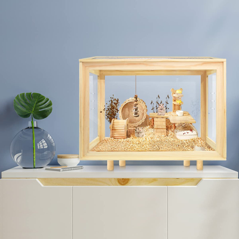 PEJOYT large hamster cage FSC-certified wood supports eco-friendly pet living.