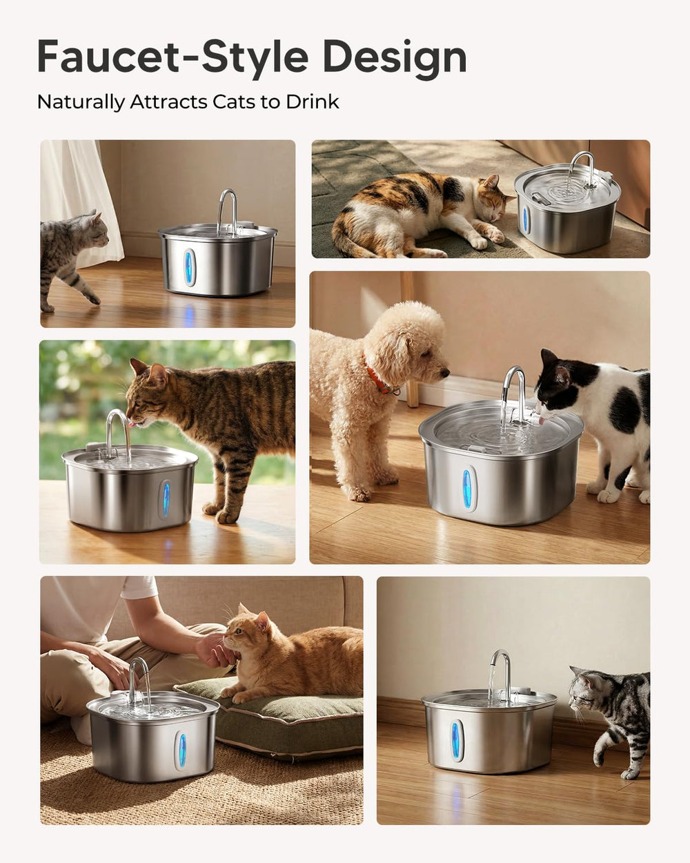 Pektaco fountain in use with cats drinking