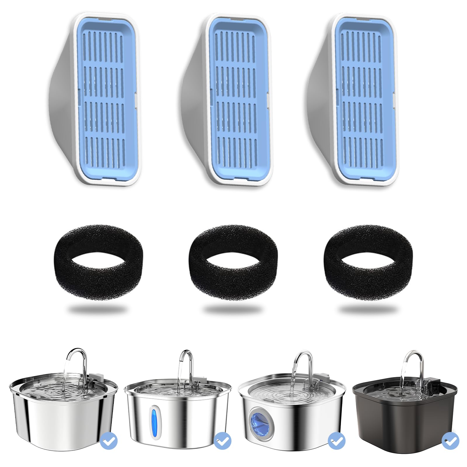 PEKTACO cat fountain filter-3-pack with multi-layer filtration for clean water.