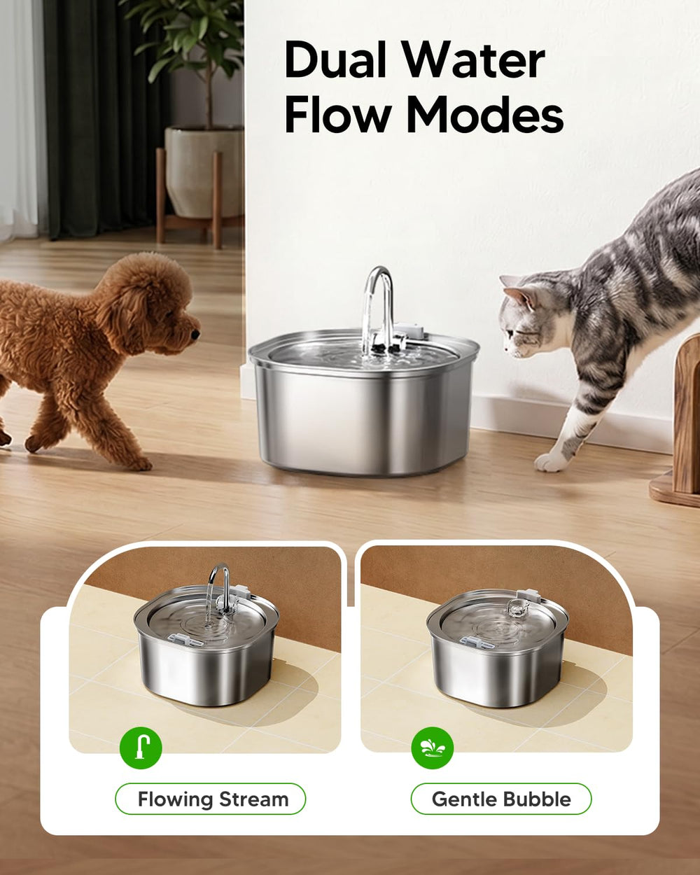PEKTACO flowing water design entices pets to drink naturally.