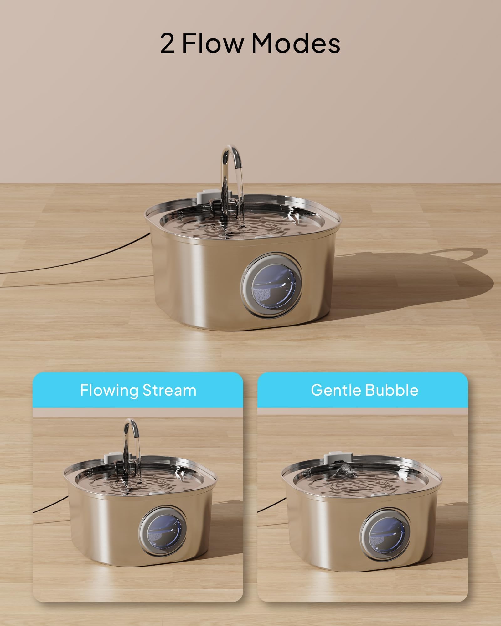 PEKTACO stainless-steel cat water fountain dishwasher-safe design simplifies cleanup after meals.