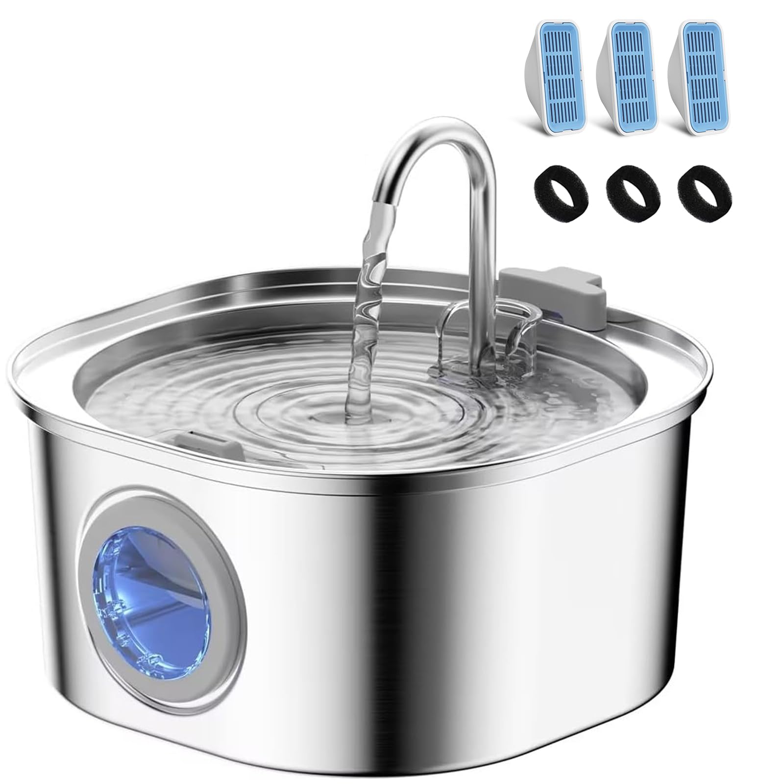 PEKTACO stainless steel cat water fountain front view supports healthy hydration
