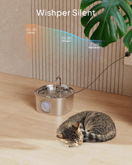 PEKTACO stainless-steel cat water fountain side view highlights easy cleaning and long-lasting materials.