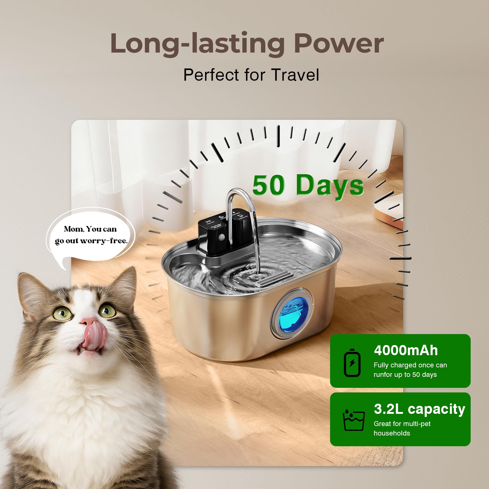 PEKTACO ultra-quiet pump operates at about 25 dB for a peaceful home.