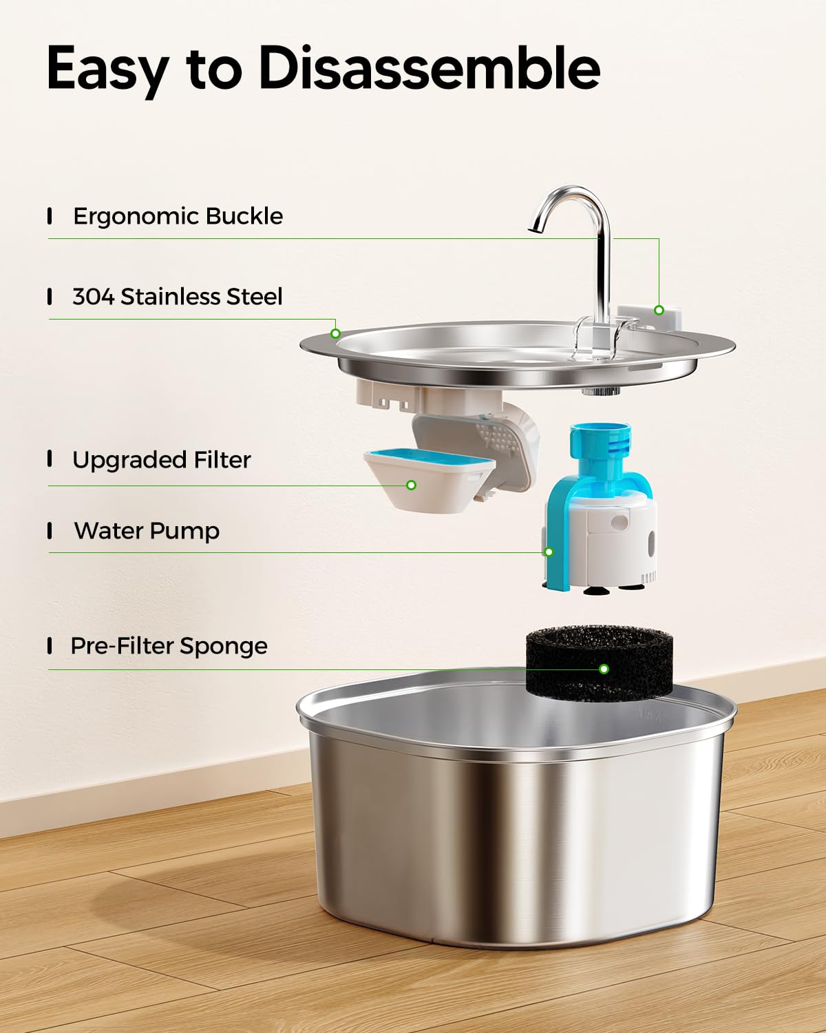 PEKTACO ultra-quiet pump ensures peaceful operation in living spaces.