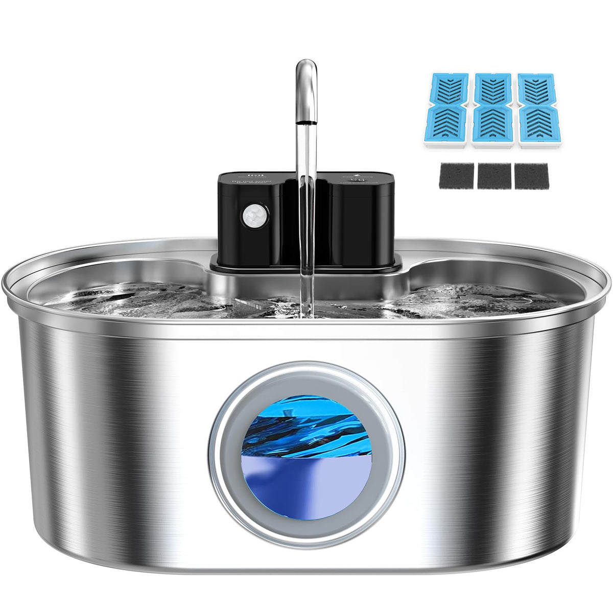 PEKTACO wireless cat water fountain with 108oz capacity keeps pets hydrated.