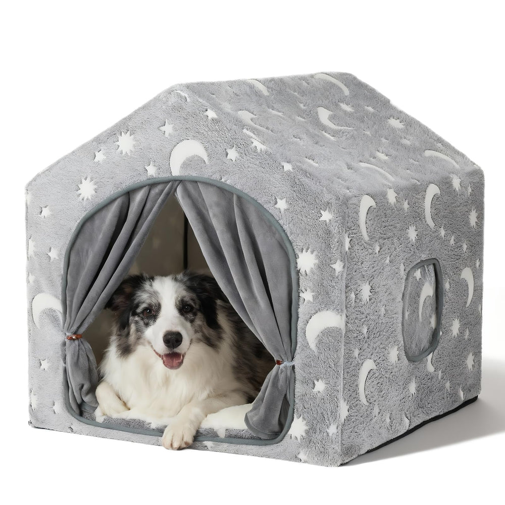 Pelemee indoor dog house with frame; easy assembly and solid stability for pets.
