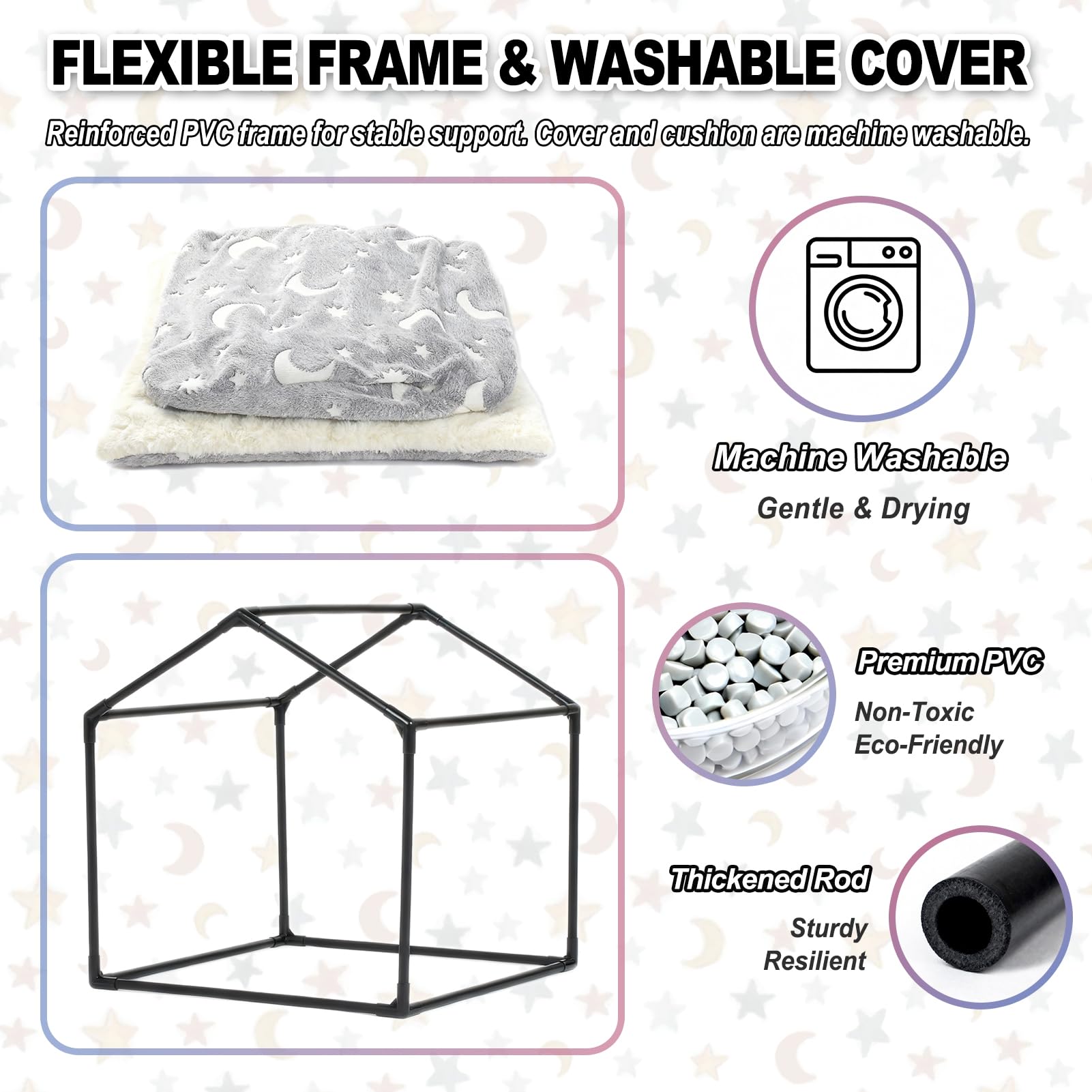 Pelemee sturdy PVC frame ensures a stable, durable dog space for daily use.