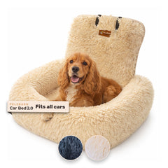 Pelsbarn dog car bed 2.0 small beige strap attachment keeps dog secure
