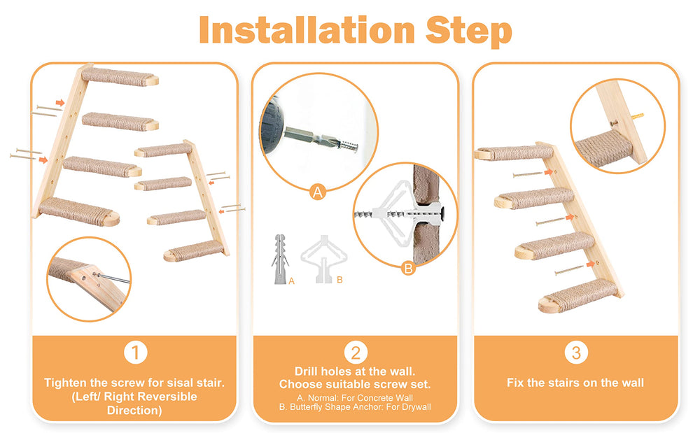 PELUMOZ cat stair shelf installation hardware included for quick setup