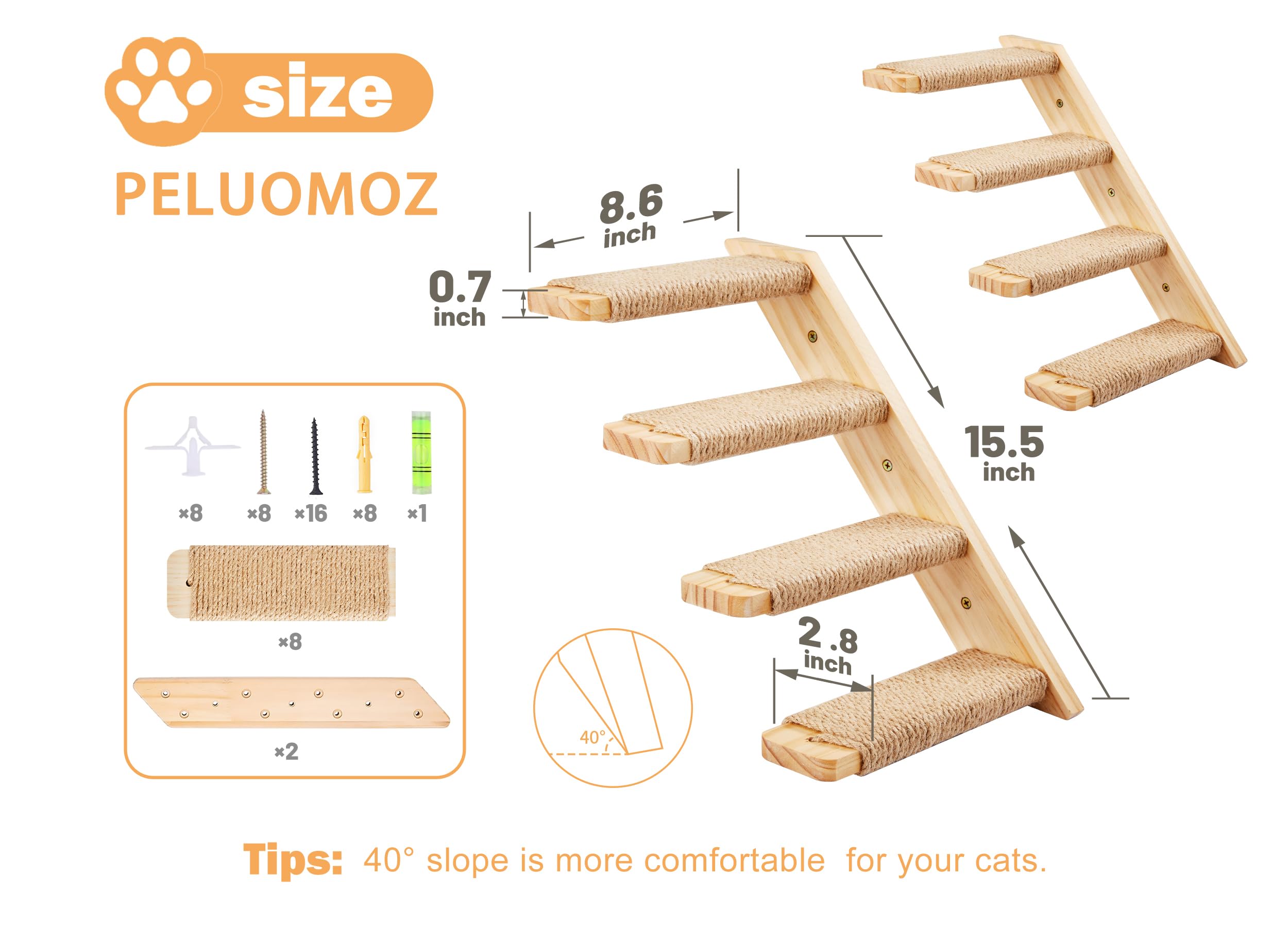 PELUMOZ cat stair shelf pine wood finish complements home decor