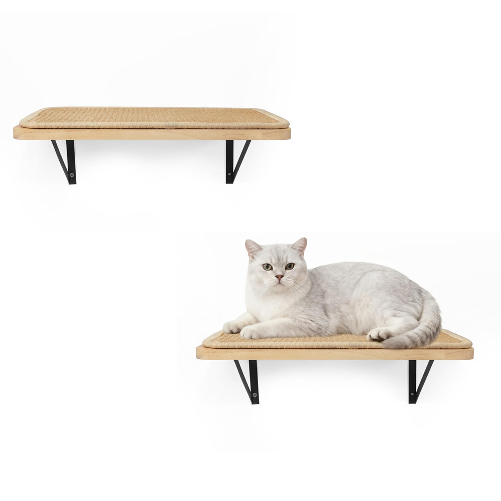 PELUMOZ cat wall shelves with scratching mat for lounging.