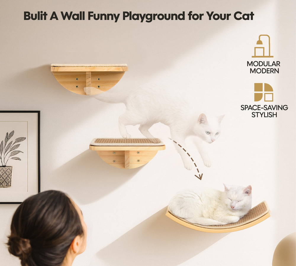 PELUOMOZ wood cat wall shelf solid pine construction adds warm, natural style