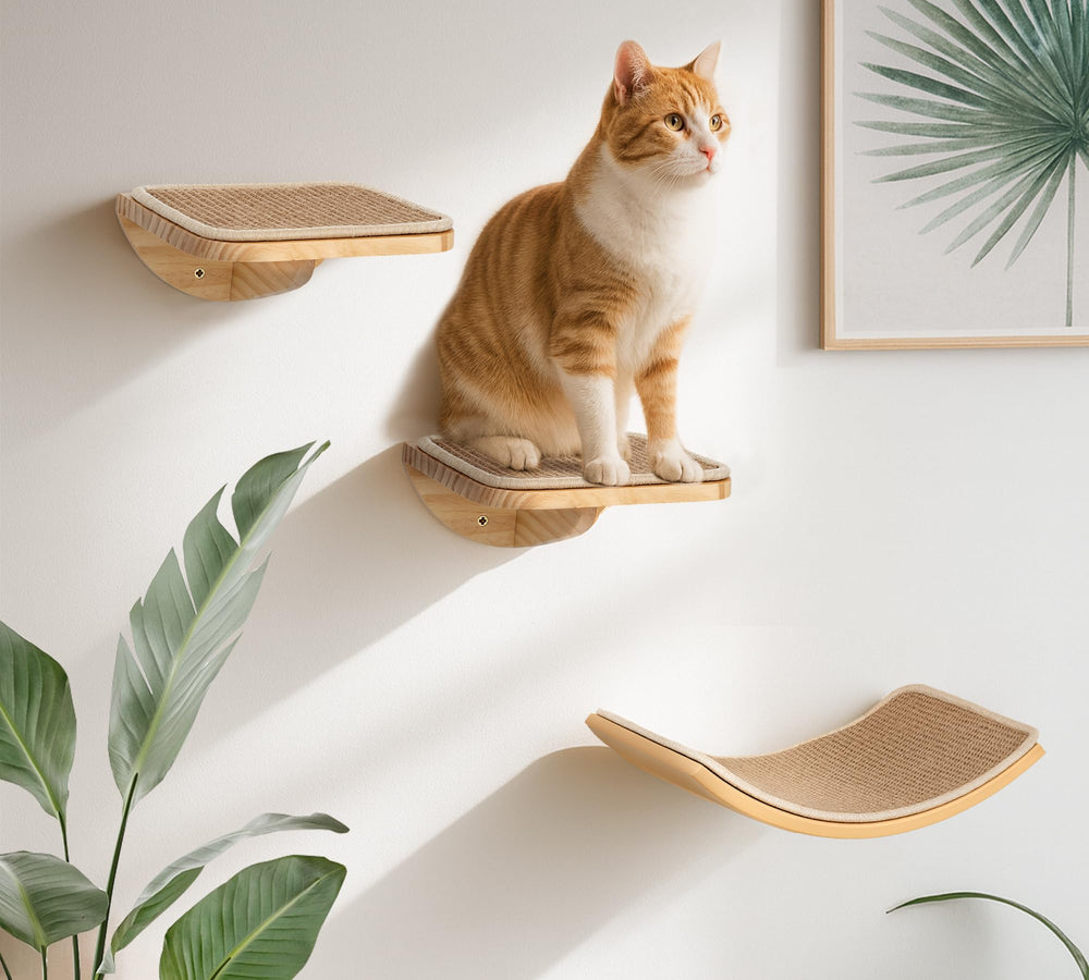 PELUOMOZ wood cat wall shelf wall-mounted design saves floor space for cats