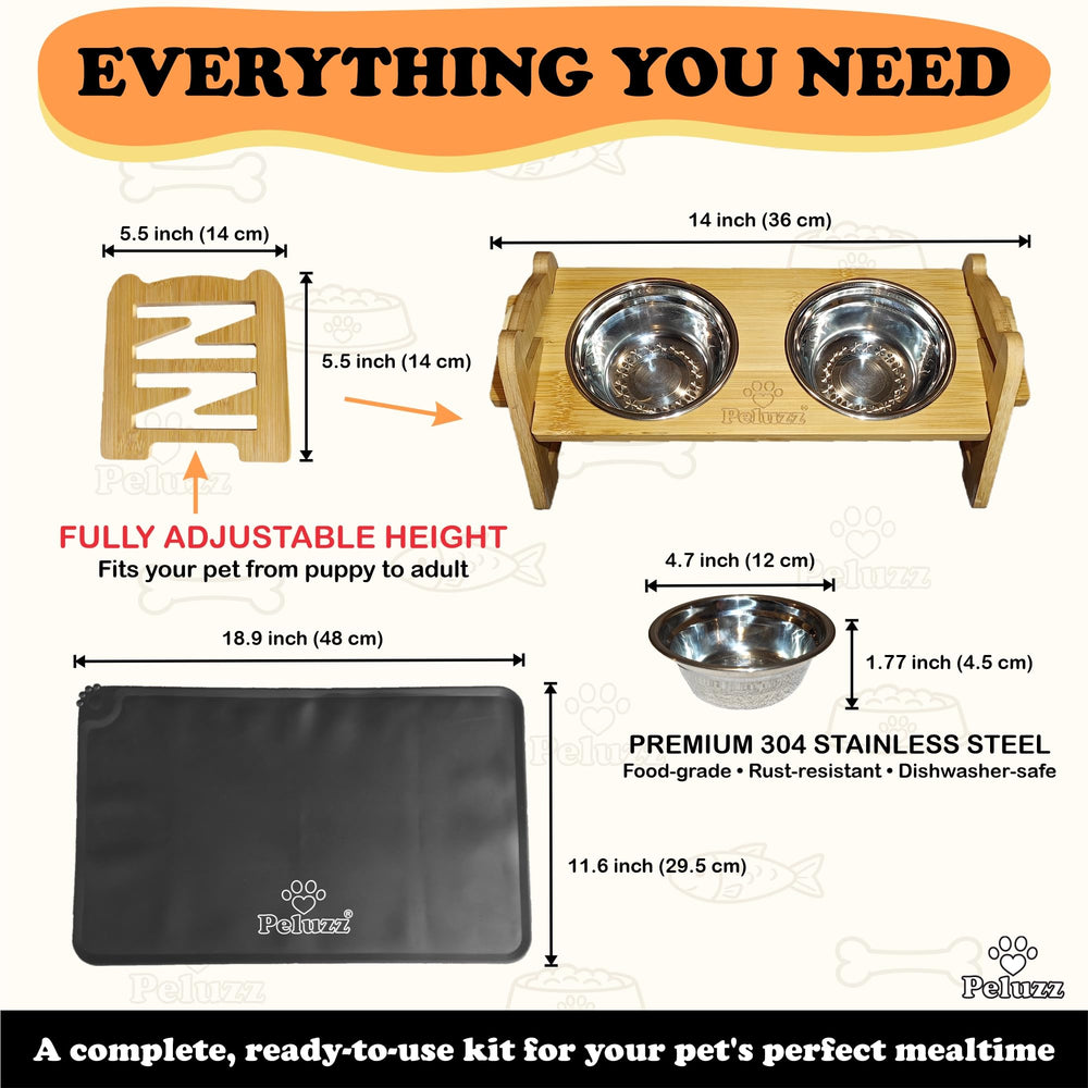 Peluzz six-height adjustable stand supports growing pets from puppy to senior