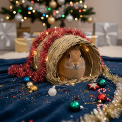 PEMAR Seagrass House Tunnel Hutch, close-up weave highlights natural, chew-ready materials for small pets.
