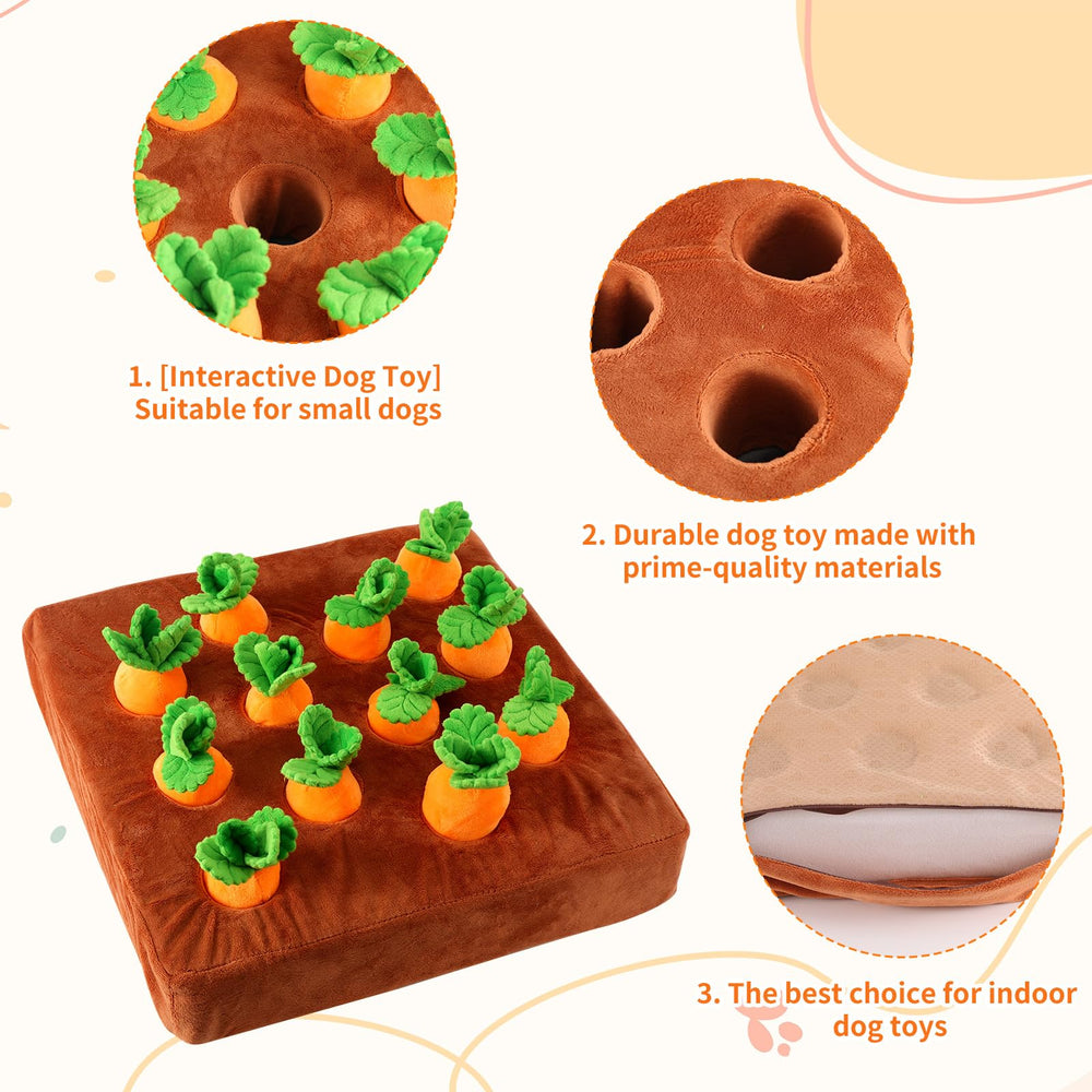 Penitue Snuffle mat and carrot toys laid out for engaging brain-stimulating play.