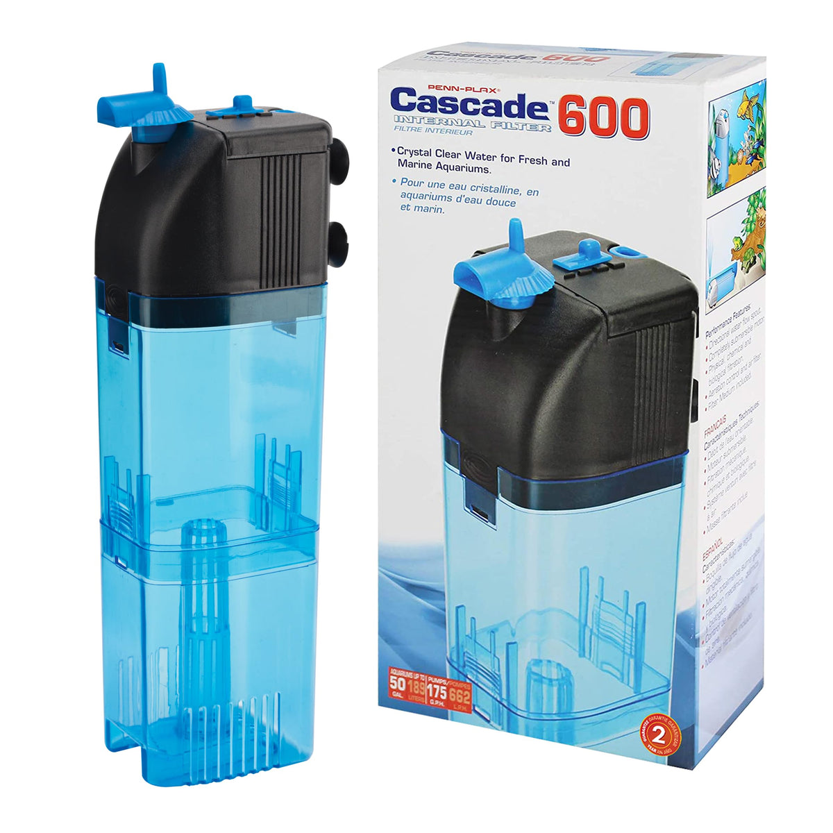 Penn-Plax Cascade 600 back view reveals compact, submersible filter for small tanks.