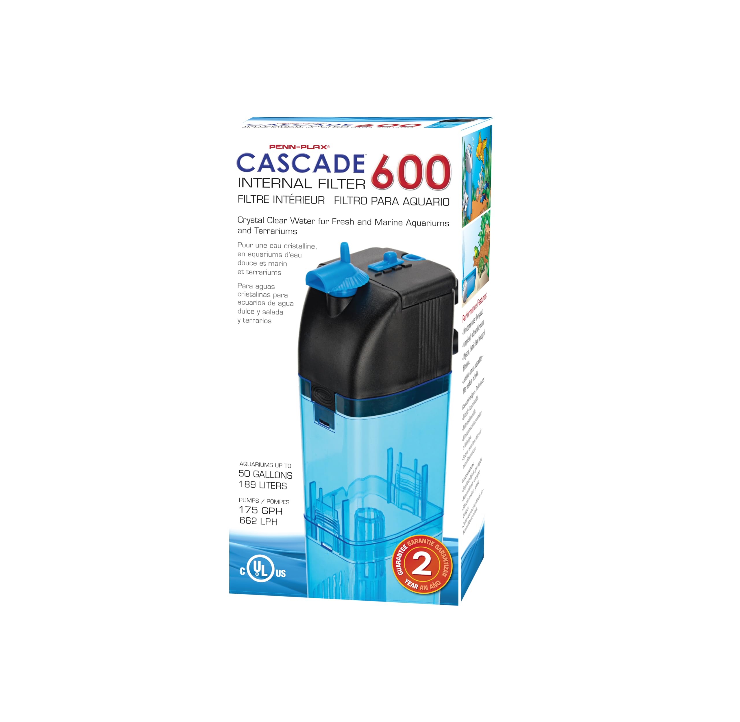 Cascade 600 venturi aeration adds oxygenation without an extra pump.