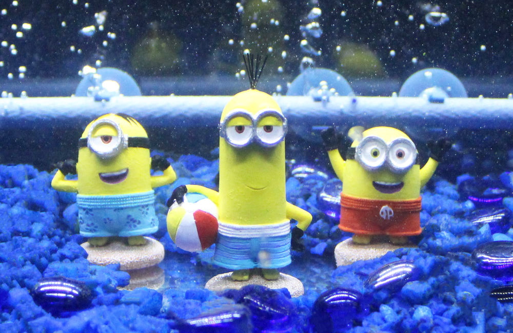 Penn-Plax Stuart Minions ornament in tank—compact decor sparks smiles